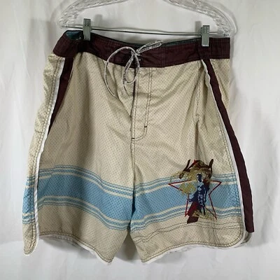 Joe Boxer Trunks Men's Large Brown Cream Drawstring Lined Rear PocketHook Eye - Image 1 of 4