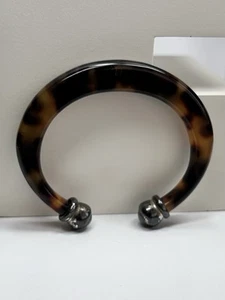 Vintage Faux Tortoise Shell Bangle Cuff Bracelet Silver Tone Ends - Picture 1 of 8