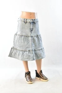 Little Girls Stretch Denim Skirt Calf length snow wash size8/10 #JW-0244 - Picture 1 of 3