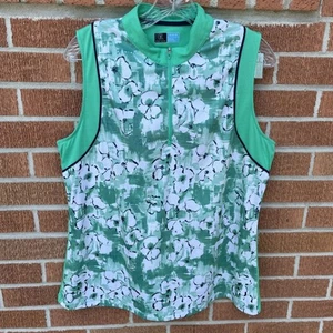 PGA Tour Women’s 1/4 Zip Golf Shirt XL Green Floral Print Mock Neck Sleeveless - Picture 1 of 6