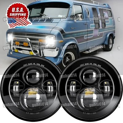 NEWEST For 1971-1978 Dodge B100 B200 B300 Van 7" Round LED Headlights 200W Pair - Image 1 of 4