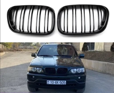Front Bumper Gloss Black Grill Dual Slat Grille Fit 2004-2006 BMW X5 E53 LCI Foto 1 de 3