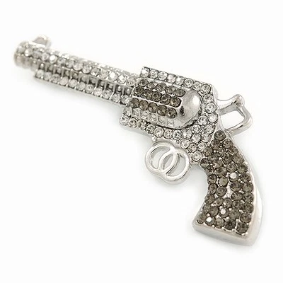 Broche revólver de cristal gris transparente y tenue en metal plateado - 50 mm Foto 1 de 4