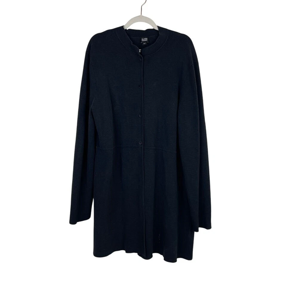 Eileen Fisher Heavy Knit Silk Button Up Cardigan Jacket Black Capsule Size Large - Image 1 of 4