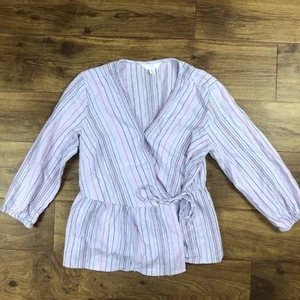 Time And Tru Women Sz S Light Purple Striped Wrap Tie Shirt Blouse - Picture 1 of 8
