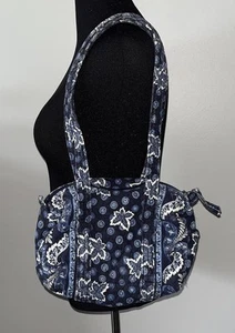 Vera Bradley Blue White Double Handle Floral Leaf Print Shoulder Bag Boho Ditsy - Picture 1 of 10