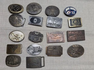 vintage WESTERN belt buckles LOT OF 18 metal COWBOY chrome brass pewter - Picture 1 of 5