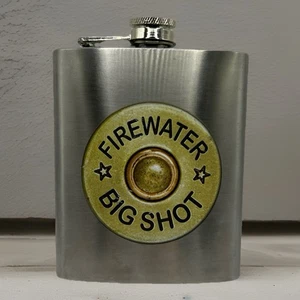Vintage Authentic Stainless Steel Flask 7 oz Firewater Big Shot - Picture 1 of 4
