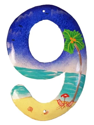 Tropical Beach House Numbers Haitian Metal Art Number 9 - Image 1 of 2