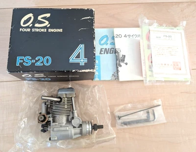 O.S. FS-20 3.56cc 4 cycle R/C airplane glow engine with exhaust pipe, new f/s - Image 1 of 4