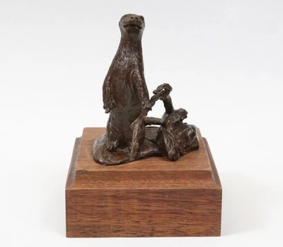 Lorenzo Ghiglieri 1976 Small Vintage Bronze Otter Sculpture 4/500 Listed Artist - Image 1 of 4