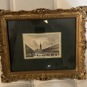 Vintage MCM kleiner gerahmter Kunstwender Wandzubehör Venedig Szene 10x12 - Bild 1 von 6