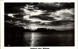 Vintage Michigan MI Scenic View Postcard  Black & White Night View Hubbard Lake - Picture 1 of 3