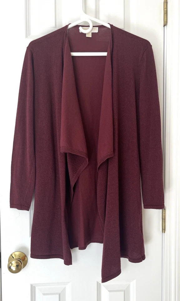 Cárdigan Suéter Michael Kors Frente Abierto Cascada Drapeado con Brillo Borgoña Mascota M Foto 1 de 4