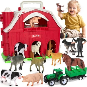 Farm Animals Toys for 1 2 3 4 5 Year Old Toddlers Girls Boys, Big Red Barn Fa... - Picture 1 of 7