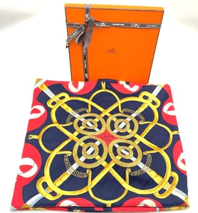 Auth Hermes Carré 90 eperon d'or Golden spur Multicolor Silk Scarf W/Box i050491 - Imagen 1 de 11