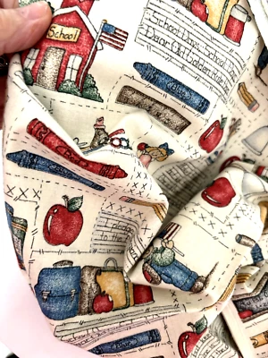 Vtg 1+Yd 45WX38L MARCUS BROTHERS Kids SCHOOL HOUSE FABRIC Quilting Blue Red Flag - Image 1 of 4