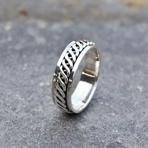 Mens & Women Silver Spinner Ring 925 Silver Celtic Braided Spinner Ring All Size - Picture 1 of 5