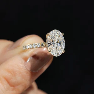 Engagement Ring 3.00 Carat IGI GIA Lab Grown Oval Diamond 14K Yellow Gold - Picture 1 of 9
