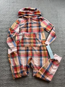 Cat & Jack Girl's Size Small (6-7) Hooded Plaid Union Suit Pajama Set - Picture 1 of 6
