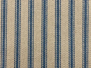 Plymouth Herringbone Ticking Stripe Cotton BLUE BEIGE Fabric Curtain Upholstery - Picture 1 of 8