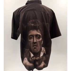 Vintage Scarface Brown Tony Montana Graphic Short Sleeve Button Down Shirt-3XL - Picture 1 of 13