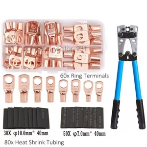 140Pcs Copper Lugs Ring Terminals Bare Battery Welding Crimp Wire Connectors Kit - Picture 1 of 12