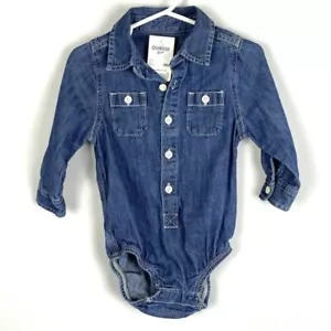 OshKosh B'Gosh Baby Boy One Piece Chambray Denim Jean Top 18 Months Blue New - Picture 1 of 10