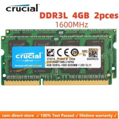 CRUCIAL DDR3 4GB x2 8GB 1600 MHz PC3-12800 PC3L DDR3L Laptop SODIMM Memory RAM - Image 1 of 4