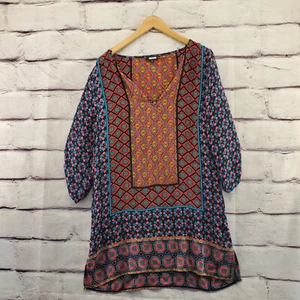 TOLANI Top Womens Medium 1/2 Sleeve Pullover Tunic Geometric Multicolor Silk - Picture 1 of 12