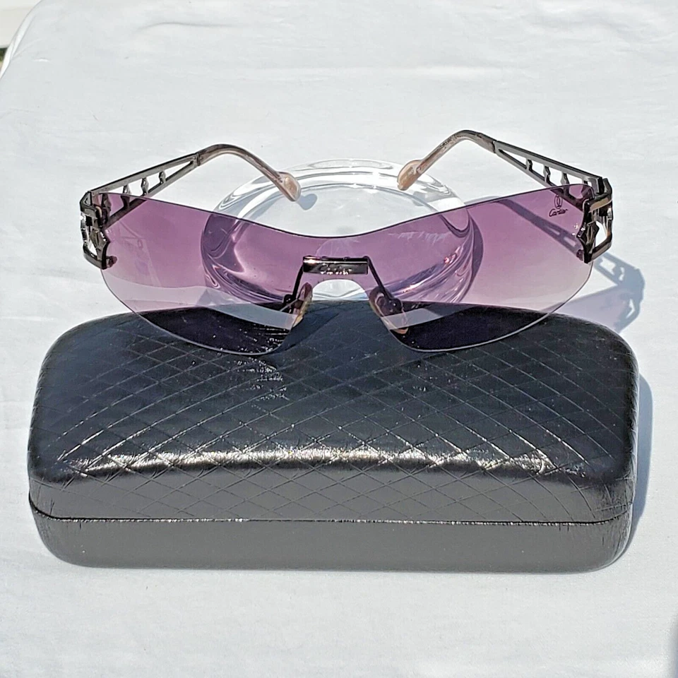 **RARAS GAFAS DE SOL CARTIER SIN MONTURA ESCUDO ENVOLVENTES** ¡¡Lentes violetas degradadas!!! Foto 1 de 4