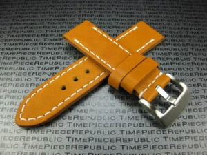 New 26mm BIG Soft COW Leather Strap Amber Brown Watch Band PANERAI White x1 - Picture 1 of 8