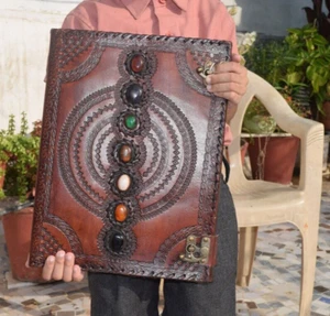 Seven Stone Leather Journal Handmade Extra Large Writing Notebook Large Sketch - Picture 1 of 17