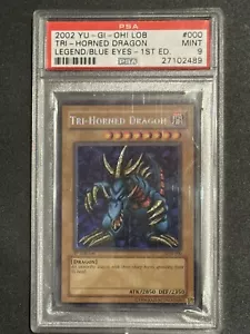 YuGiOh 1st Edition PSA 9 Mint LOB-000 Tri-Horned Dragon GLOSSY - Picture 1 of 2