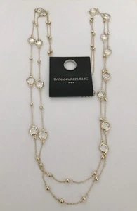 BANANA REPUBLIC GOLD TONE 2 STRAND CUT RESIN 33"-35" NECKLACE NWT - Picture 1 of 2