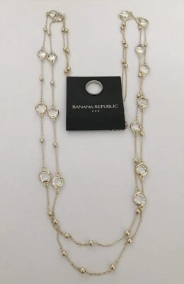BANANA REPUBLIC GOLD TONE 2 STRAND CUT RESIN 33"-35" NECKLACE NWT - Image 1 of 2