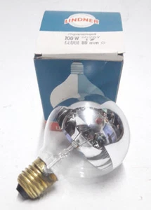 Vintage Lindner Light Bulb 100w E27 235v Globe Lamp G80 Silver Ring Mirrored Nos - Picture 1 of 7