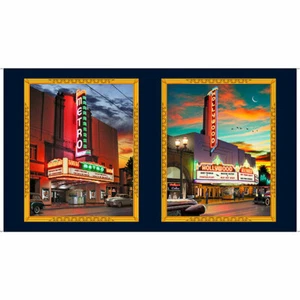 Hollywood Theater Fabric Metro Movie Theatre Cotton by QT Artworks 24"X44" Panel - Picture 1 of 2