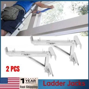 2-Rung Long Body Aluminum Ladder Jacks for Stages up to 20inch Width Silver US - Picture 1 of 14