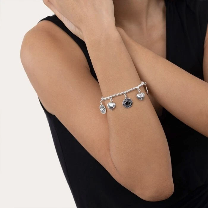 BIGIOTTERIA DONNA VESTOPAZZO BRACCIALE ARGENTO ELASTICO CON PENDENTI LO00162 - Immagine 1 di 2