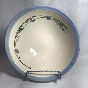 Signed Studio Pottery Bowl Sandy or Sanchez Eugene Oregon Wildflowers Blue Rim - Picture 1 of 11