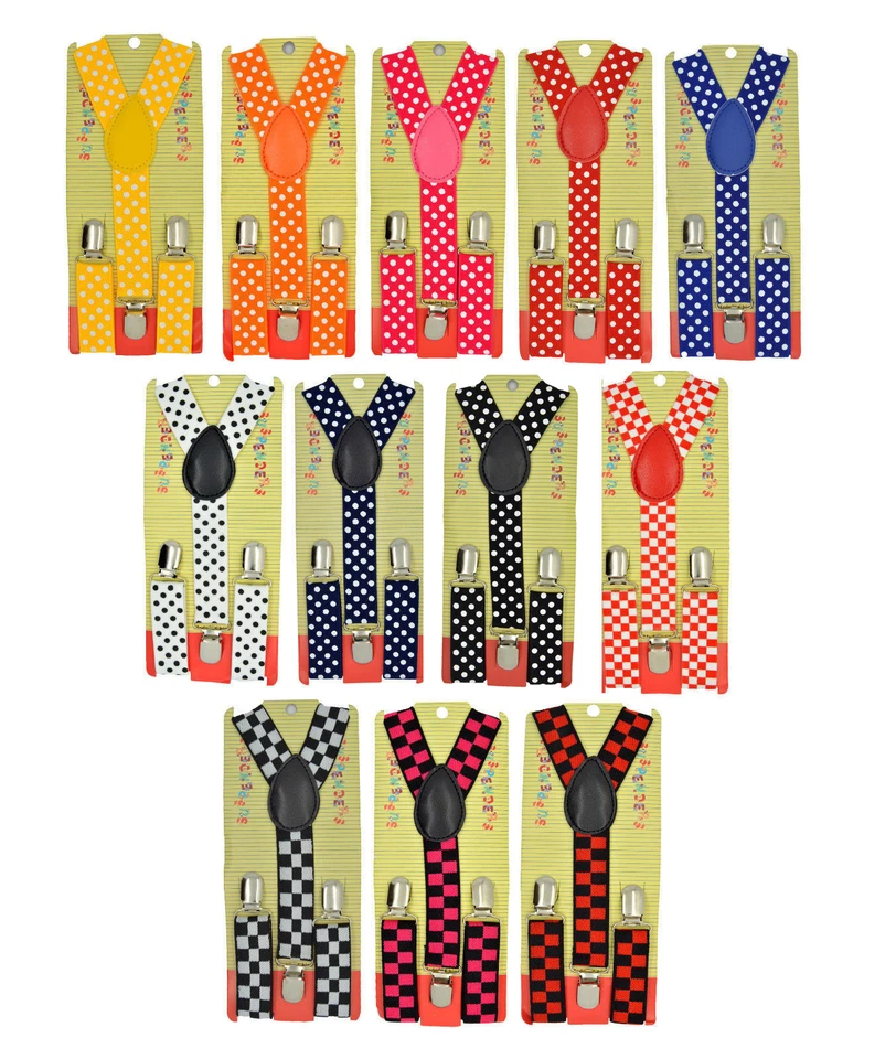 CUTE Baby Children Boys & Girls PolkaDot & Checkers Y-Back Elastic Suspenders 11 - Image 1 of 1