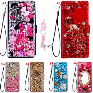 for Motorola Phone Case Sparkly Bling Diamonds Wallet Pouch Leather Women Cover - Picture 1 of 21