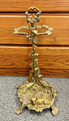 Vintage 20th C. Art Noveau Solid Brass Fireplace Tool Holder, Hunting Dog Themed - Image 1 of 4