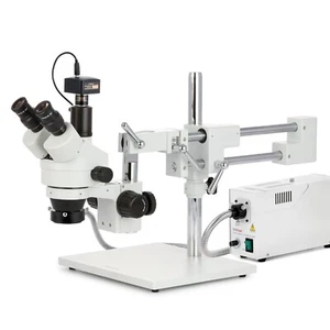 3.5X-180X Trinocular Boom Stereo Microscope + Fiber Optic Light + 5MP Camera - Picture 1 of 5