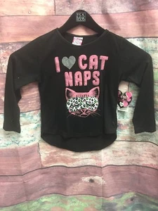 NEW Sweet N Sassy Long Sleeve I Love Cat Naps Black Sleepwear Sz 7/8 - Picture 1 of 7