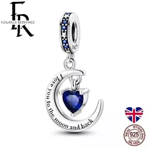 S925 Sterling Silver I Love You to the Moon and Back Heart Charm For Bracelets - Picture 1 of 6