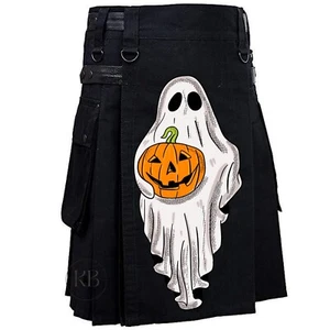 Halloween costumes Scottish Utility Kilt Black Utility Kilt Leather Straps Fashi - Picture 1 of 2