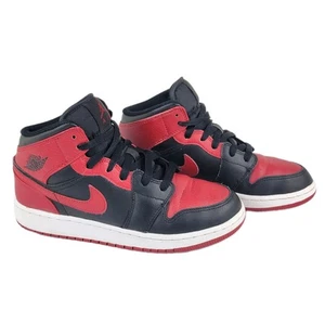 Nike Air Jordan 1 Mid 554725-074 Red Basketball Shoes Sneakers Boys Size 5.5Y - Picture 1 of 21