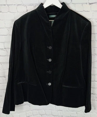 VTG LAUREN RALPH LAUREN Women’s Velvet Blazer Black Collarless Buttons Size 22W - Image 1 of 4